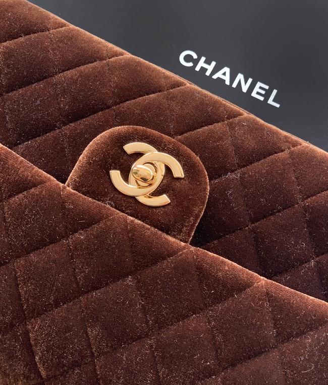 CHANEL Classic 11.12 Handbag velvet A01112 Coffee