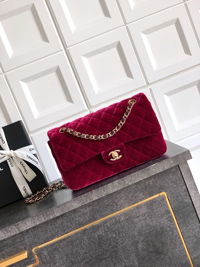 CHANEL Classic 11.12 Handbag velvet A01112 red