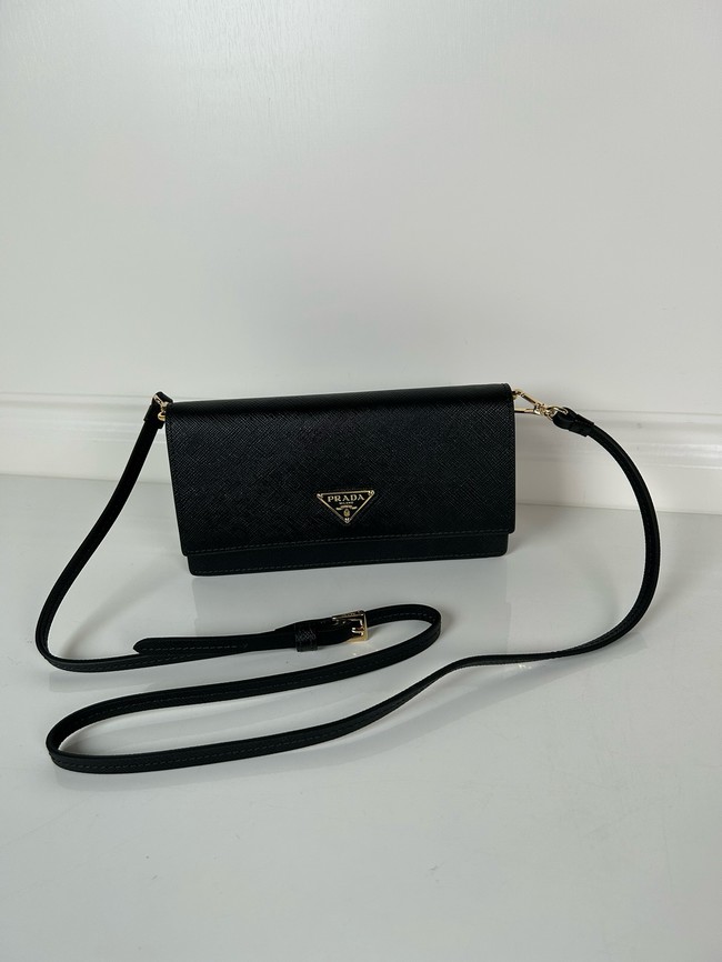 Prada Leather wallet with shoulder strap 1MF059 black
