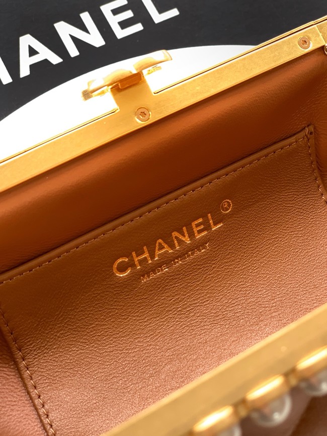 CHANEL Clutch Pearly Lambskin AS5912 brown