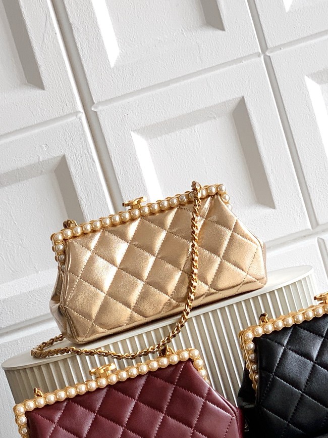CHANEL Clutch Pearly Lambskin AS5912 gold
