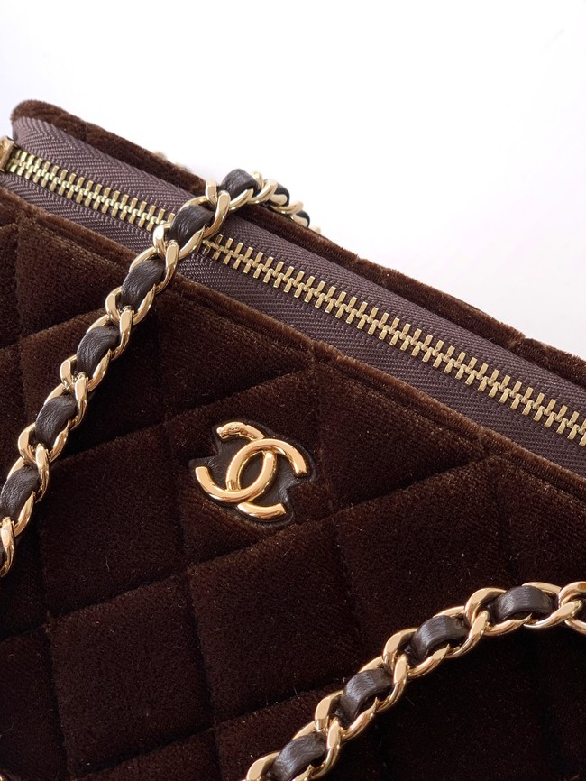 CHANEL velvet Vanity with Chain AP3940 Coffee