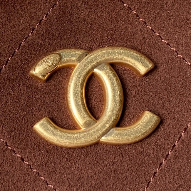 CHANEL Hobo Bag Suede Calfskin AS5970 Dark Brown