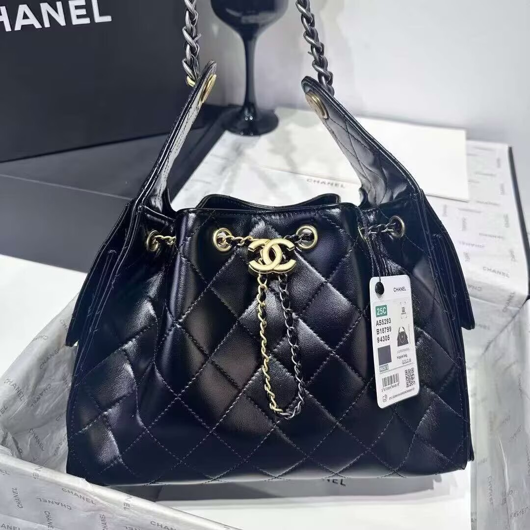 CHANEL 25 SMALL ORIGINAL LEATHER HANDBAG AS5293 Black Gold&Silver-Tone