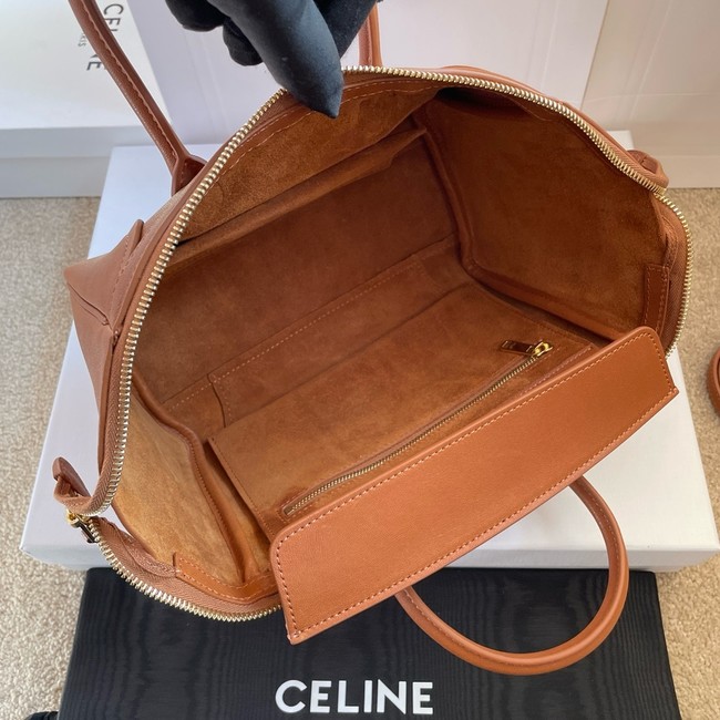Celine SMALL NEW LUGGAGE IN SUPPLE SHINY LAMBSKIN 124213 SOFT TAN