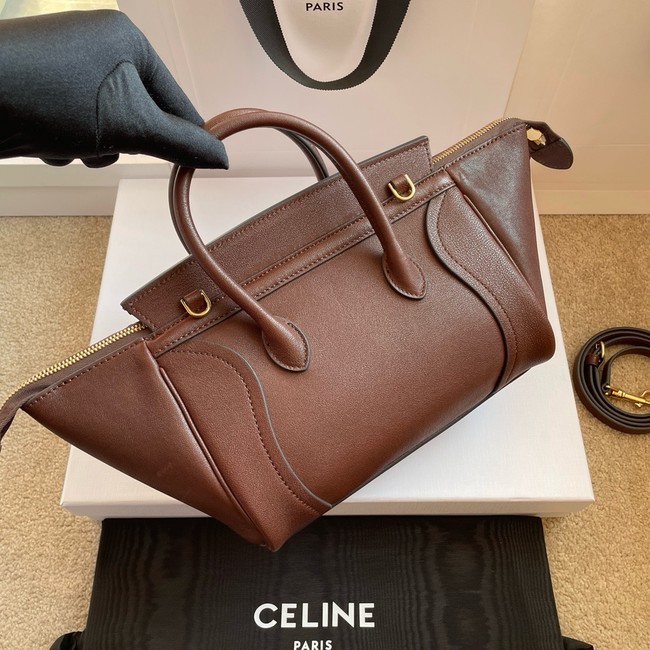Celine SMALL NEW LUGGAGE IN SUPPLE SHINY LAMBSKIN 124213 SOFT brown