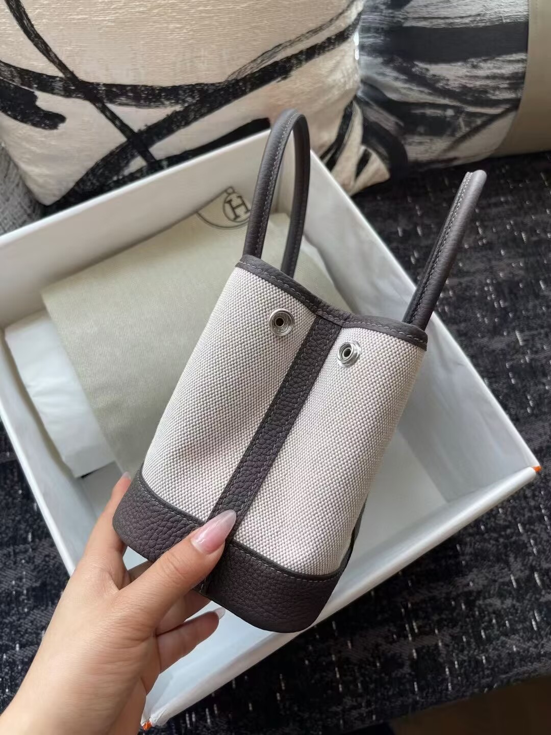 Hermes Mini Garden Party Tote Bags H3673 Gray