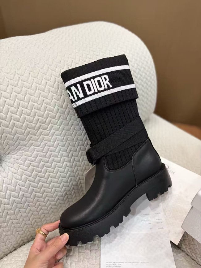 Dior D-Major Ankle Boot Black Calfskin with Black and White Technical Knit KCT268LK