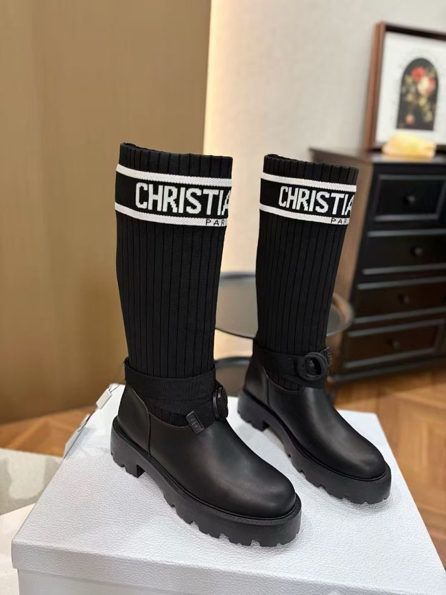 Dior D-Major Boot Black Calfskin with Black and White Technical Knit KCT267LKC