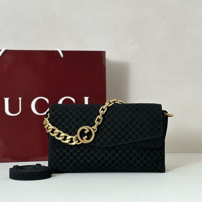 GUCCI Medium shoulder bag with chain Suede 857622 black