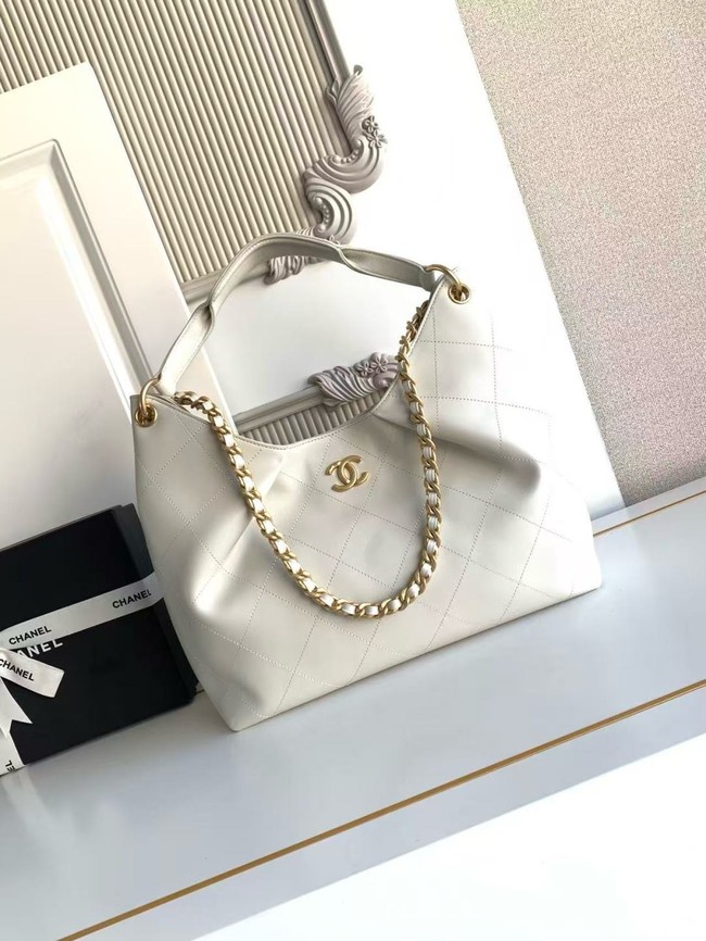 CHANEL Hobo Bag Lambskin AS5978 white
