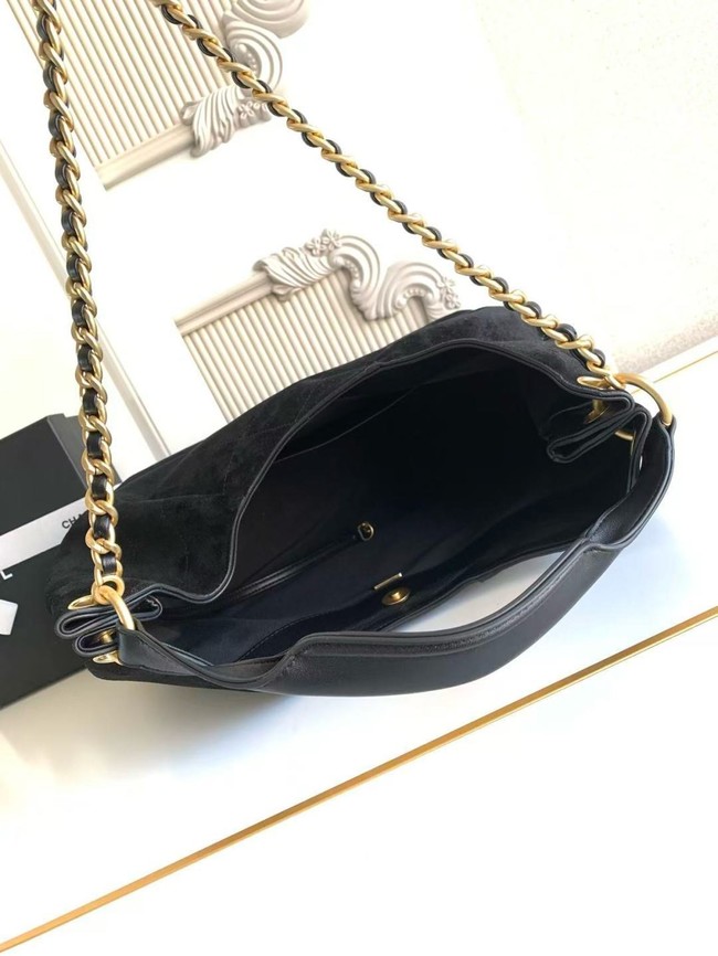 CHANEL Hobo Bag Suede Calfskin AS5978 black