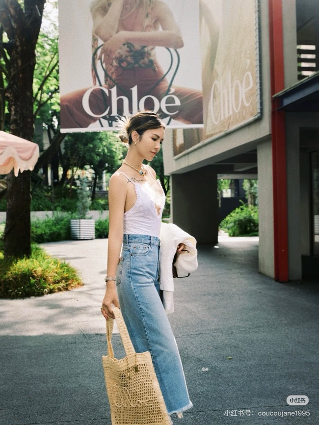 Chloe SUMMER straw and leather tote bag 0824P Nude