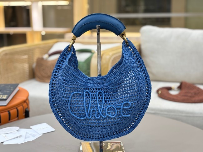Chloe SUMMER straw and leather tote bag 1668 blue