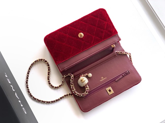 Chanel velvet Wallet On Chain AP1450 red