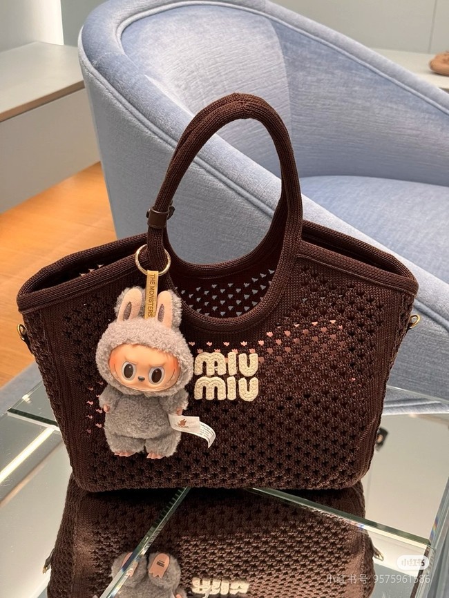 MIUMIU woven tote bag 5GB281 dark brown