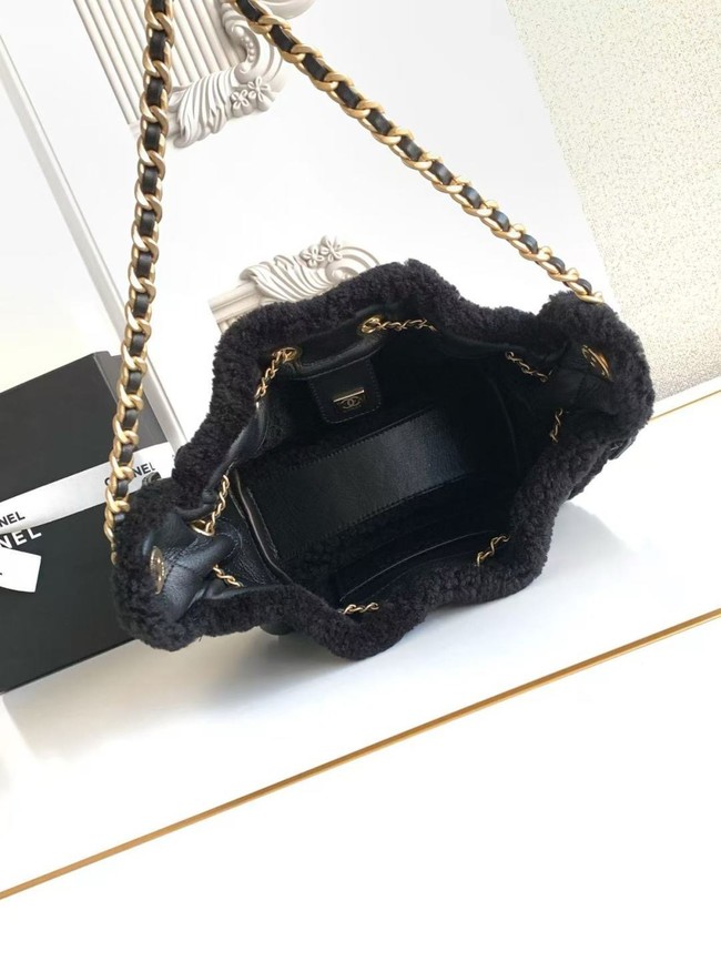 CHANEL 25 Mini Handbag AS5631 Crumpled Shearling Sheepskin black