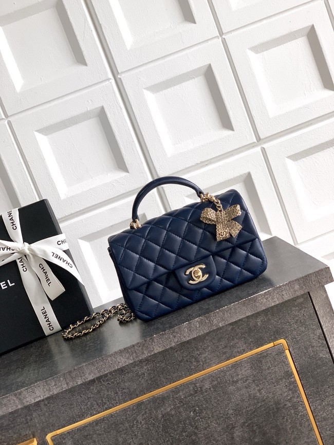 CHANEL Mini Flap Bag with Top Handle AP2431 dark blue