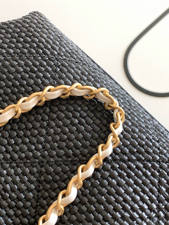 CHANEL Small Tote Braided Raffia AS6015 Black & White