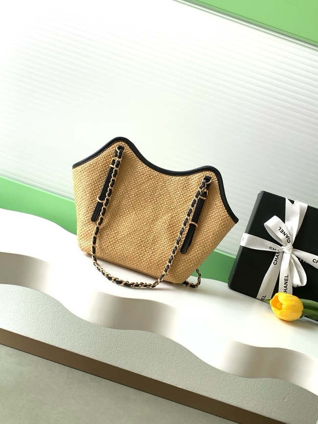 CHANEL Small Tote Braided Raffia AS6015 brown