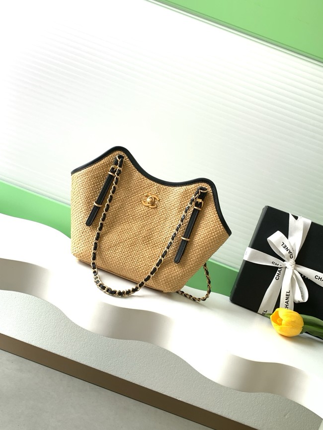 CHANEL Small Tote Braided Raffia AS6015 brown