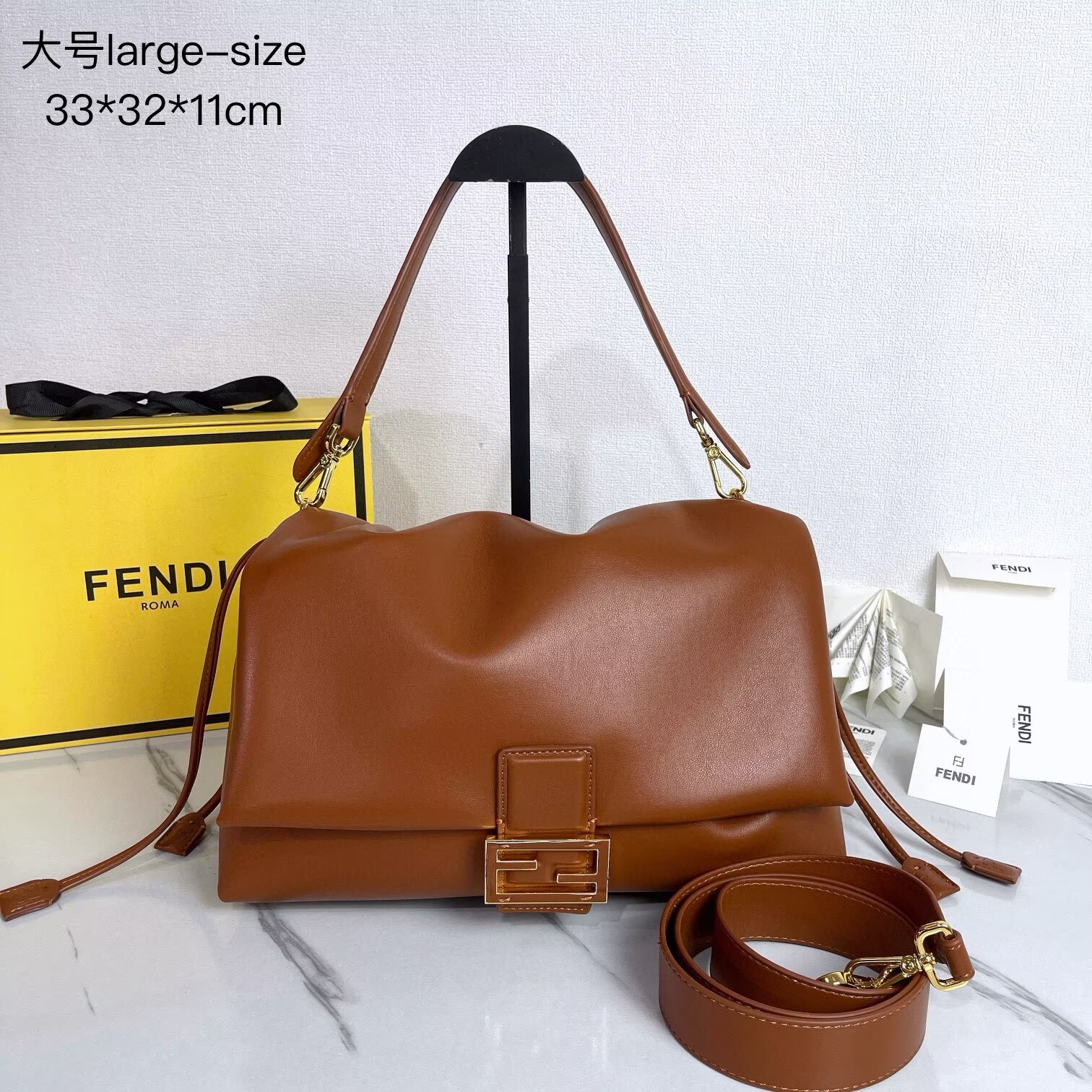 FENDI 2025 Mamma Baguette Original Leather Medium Bag FF8851 Brown