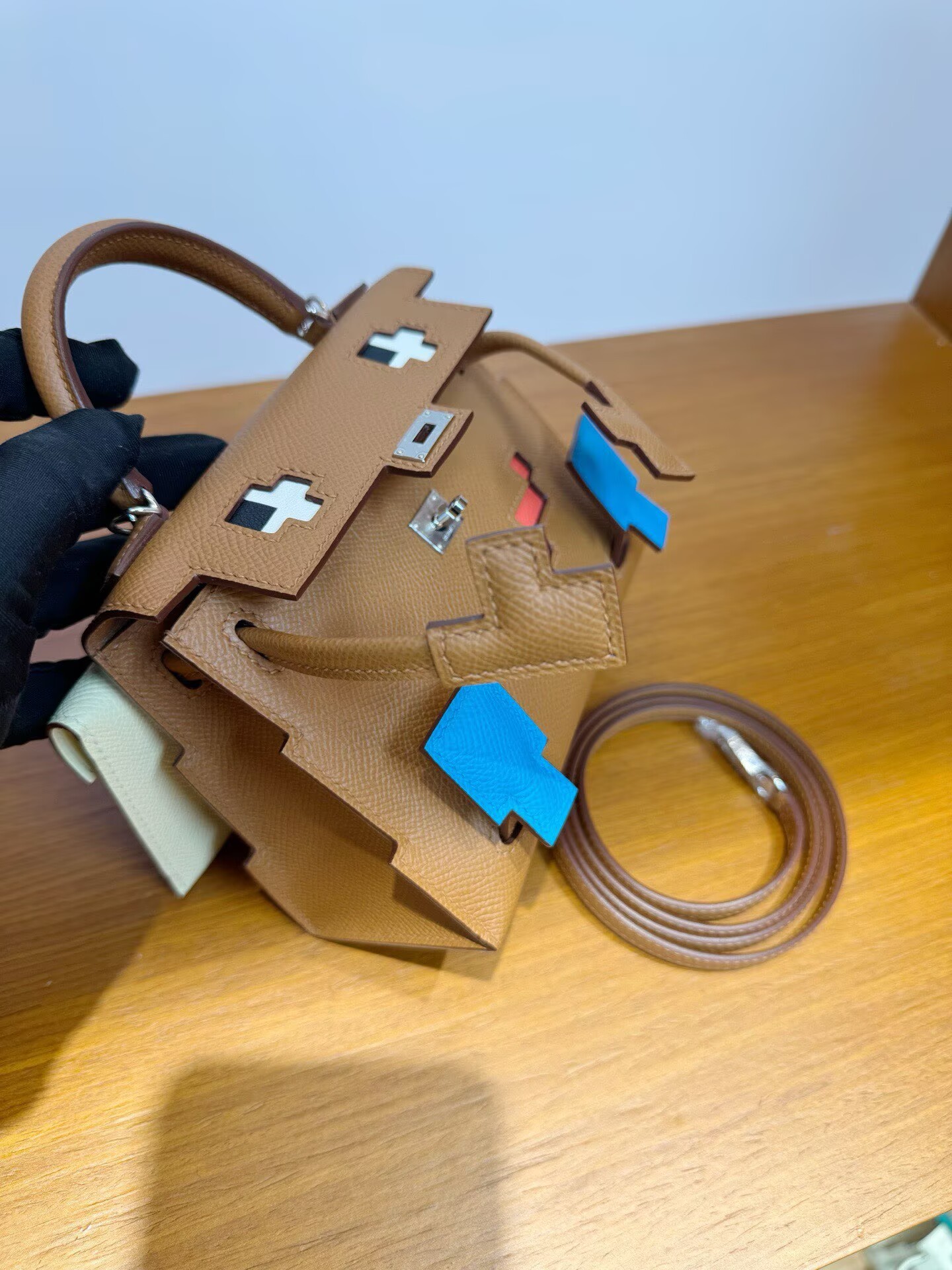 Hermes Original Epsom Leather Mosaic Figure Bag H6302 Brown