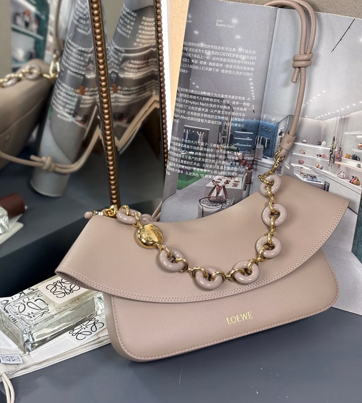 Loewe Ola Original Leather Fashion Handbag L53012 Nude