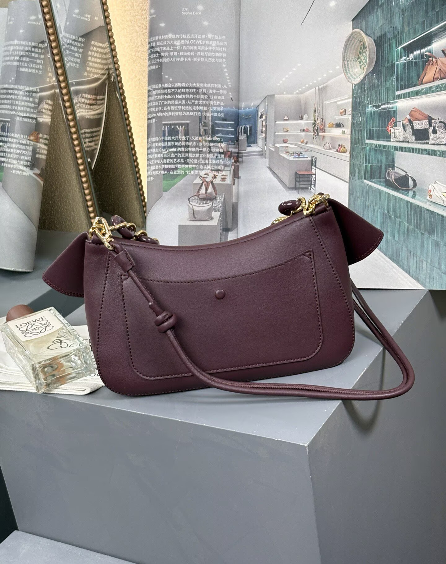 Loewe Ola Original Leather Fashion Handbag L53012 Wine