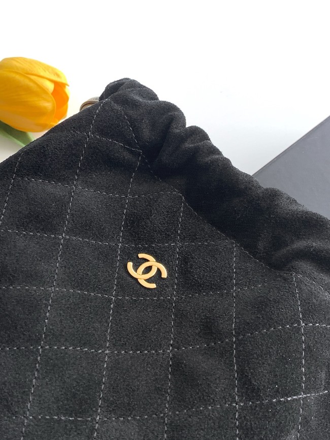 CHANEL Hobo Bag Suede Calfskin AS5227 black