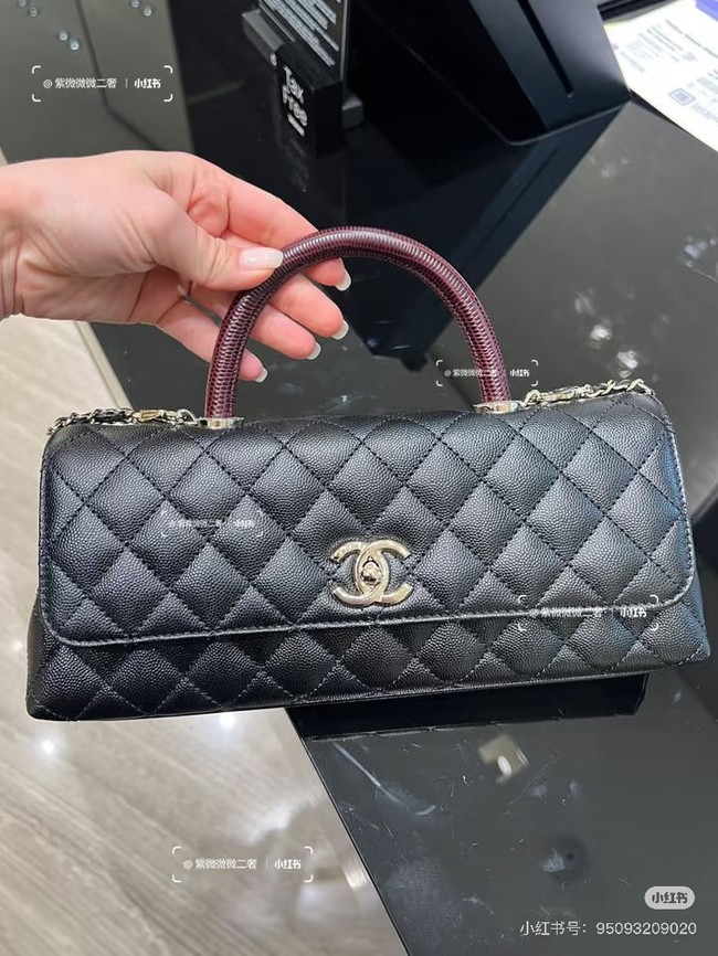 Chanel Maxi Flap Bag With Top Handle AS6091 black& wine red