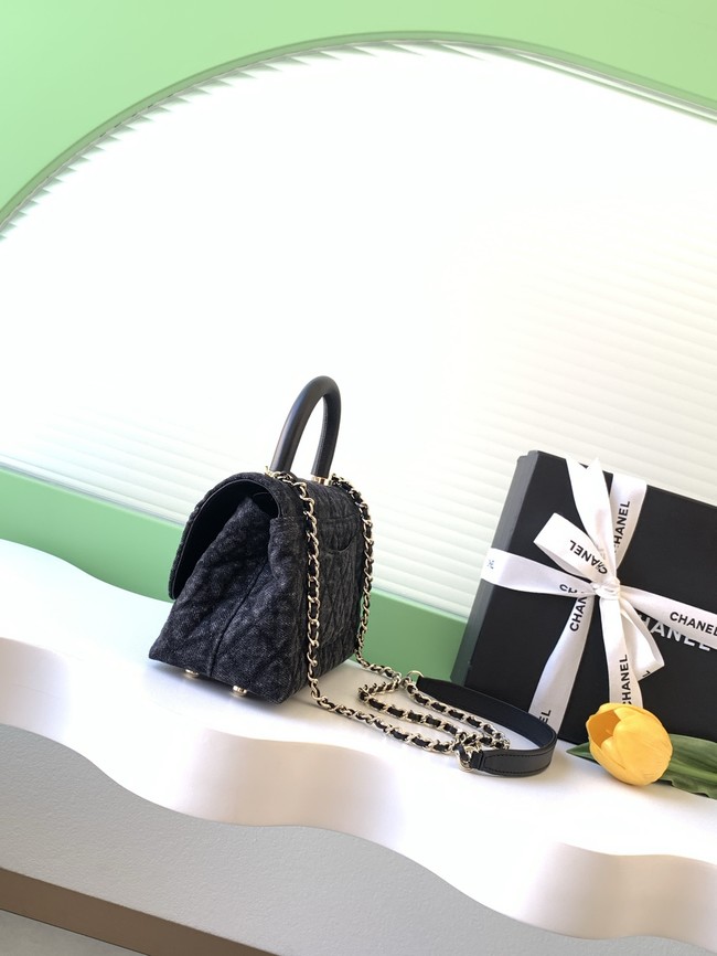 Chanel Mini Flap Bag with Top Handle AS2215 denim black