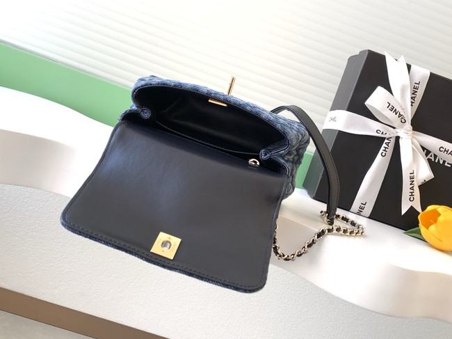 Chanel Mini Flap Bag with Top Handle AS2215 denim blue