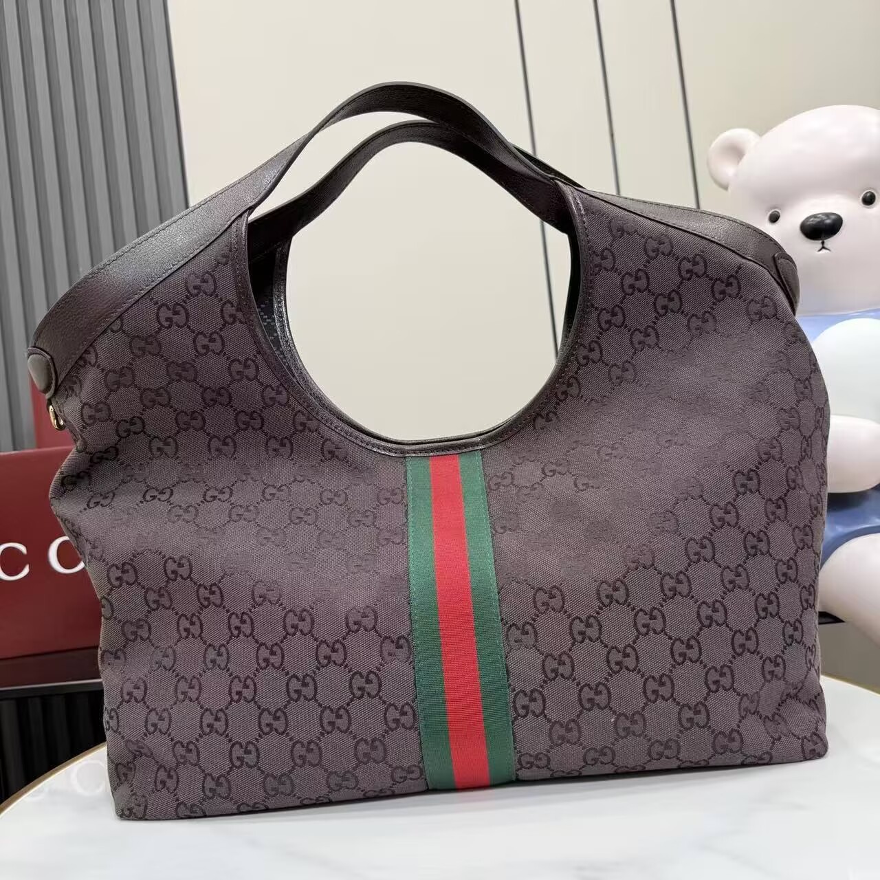 Gucci Giglio Large Tote Bag Variation GG Canvas 853971 Dark Brown