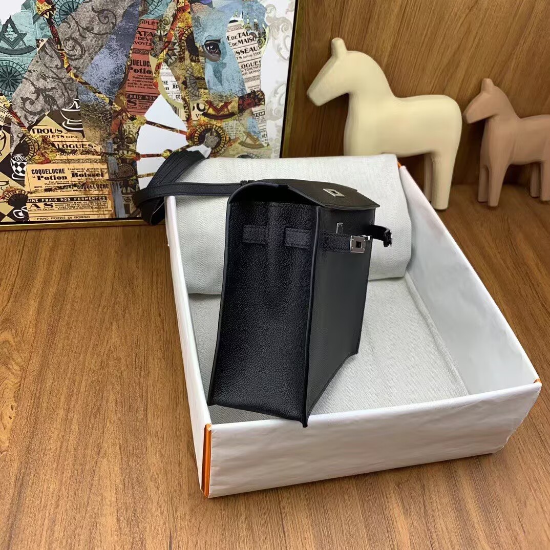 Hermes Kelly Danse Original Evercolor Leather 22CM KL22 Black Silver-Tone