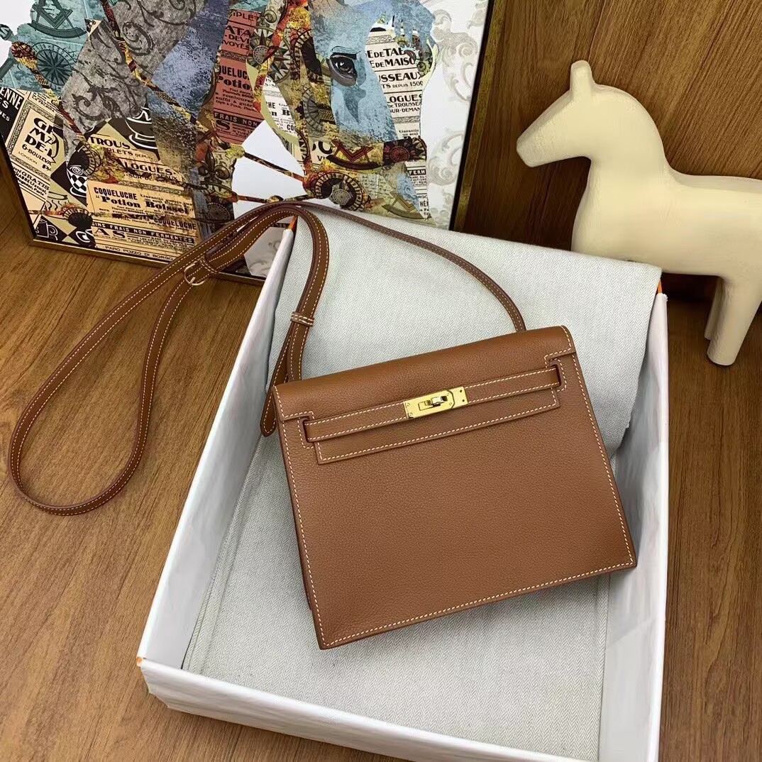 Hermes Kelly Danse Original Evercolor Leather 22CM KL22 Brown Gold-Tone