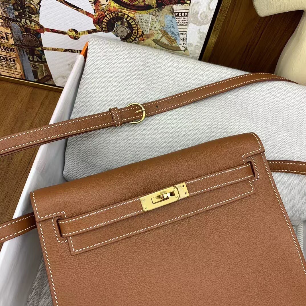 Hermes Kelly Danse Original Evercolor Leather 22CM KL22 Brown Gold-Tone