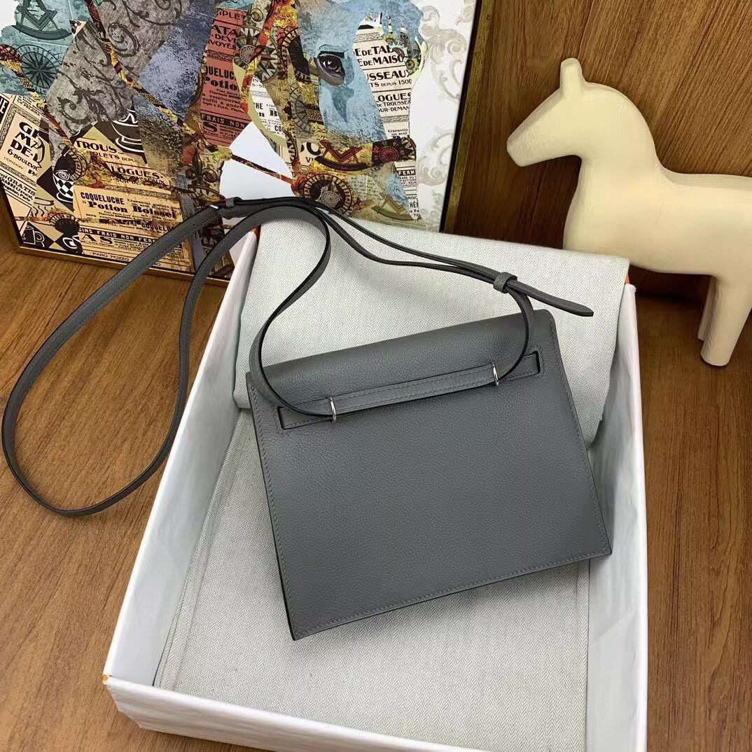 Hermes Kelly Danse Original Evercolor Leather 22CM KL22 Gray Silver-Tone