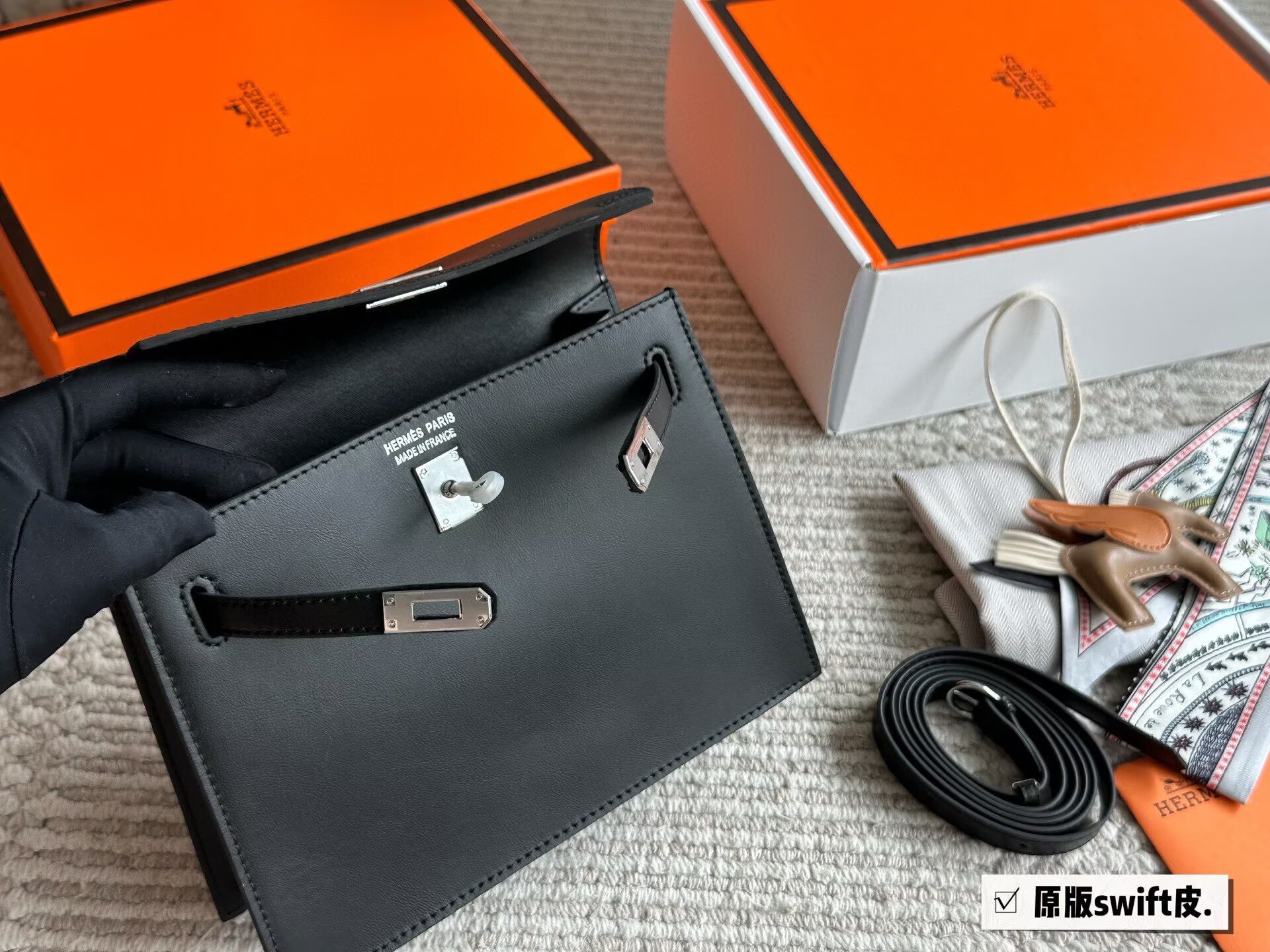 Hermes Kelly Danse Original Swift Leather 22CM KL22 Black