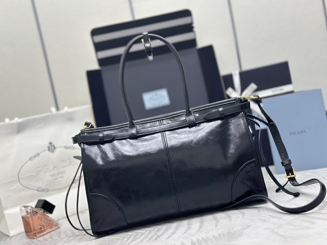 Prada Bonnie Leather Tote Bag 1BA433 Black