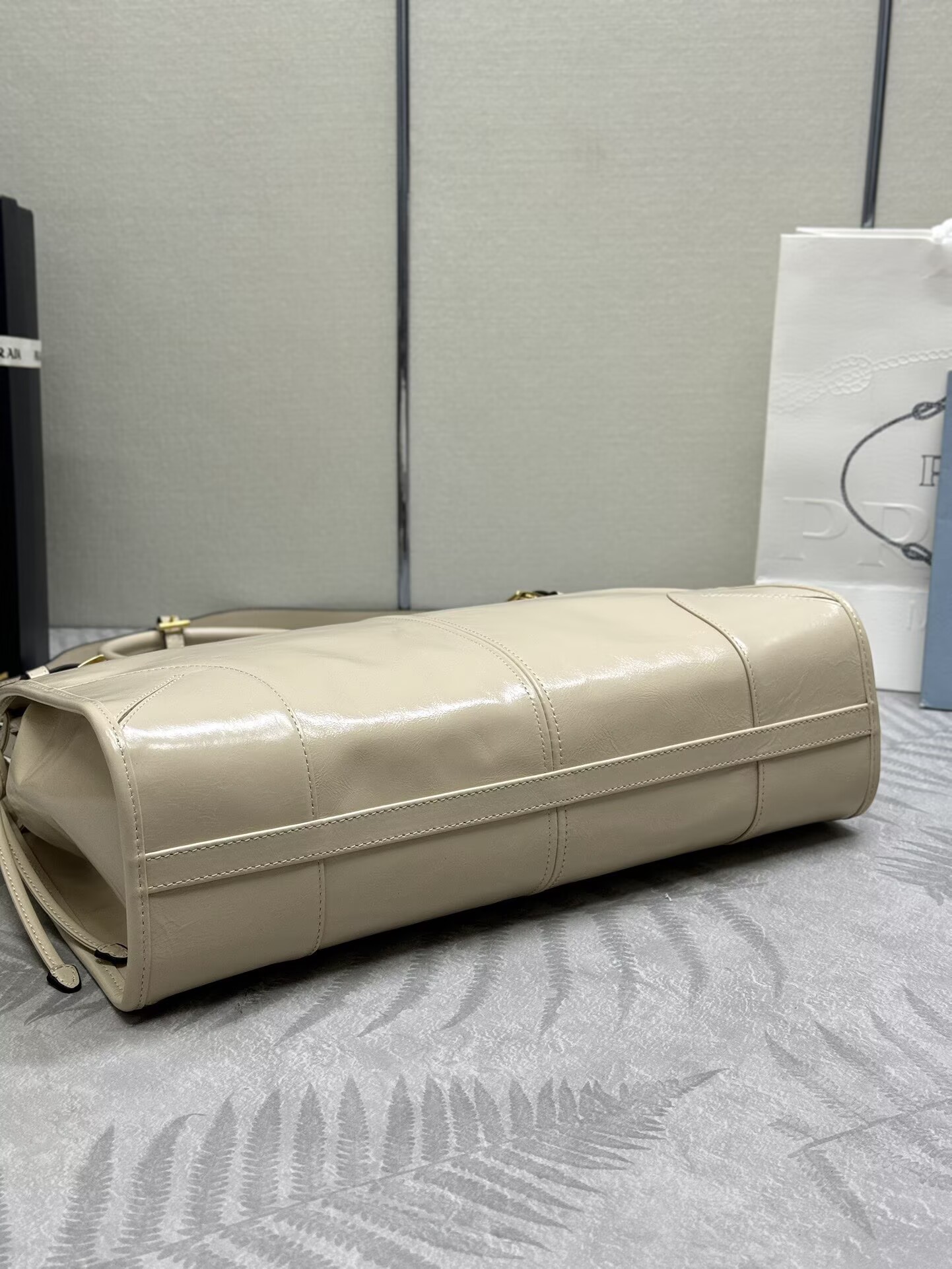 Prada Bonnie Leather Tote Bag 1BA433 Cream