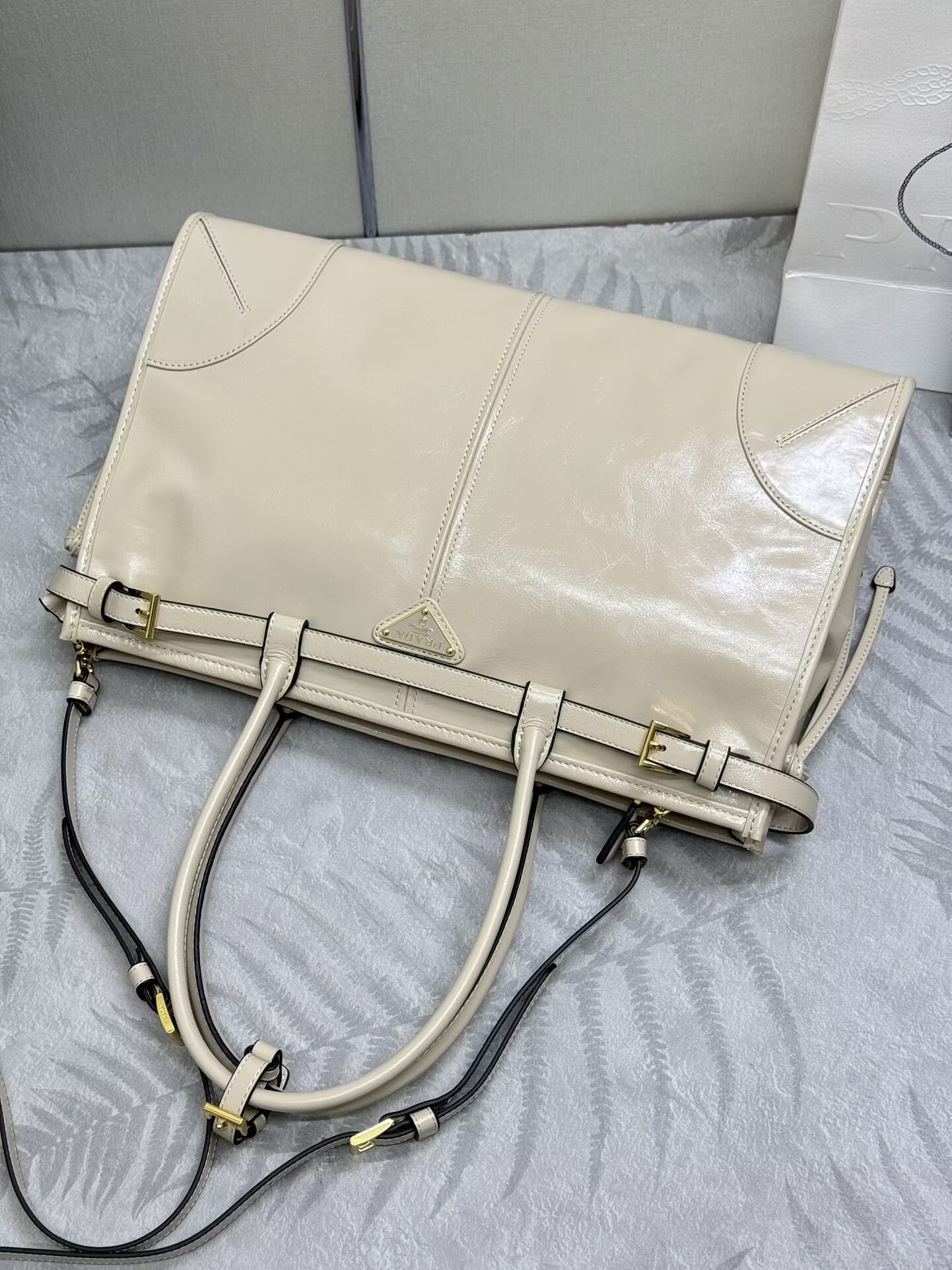 Prada Bonnie Leather Tote Bag 1BA433 Cream