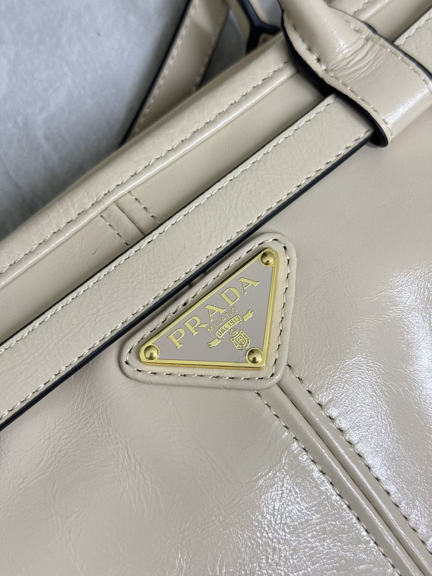 Prada Bonnie Leather Tote Bag 1BA433 Cream