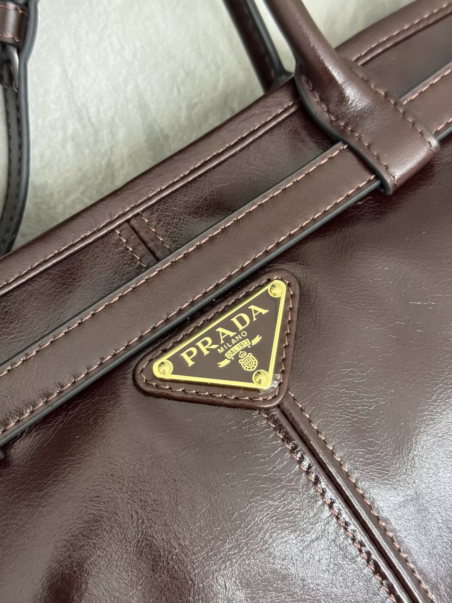 Prada Bonnie Leather Tote Bag 1BA433 Dark Brown