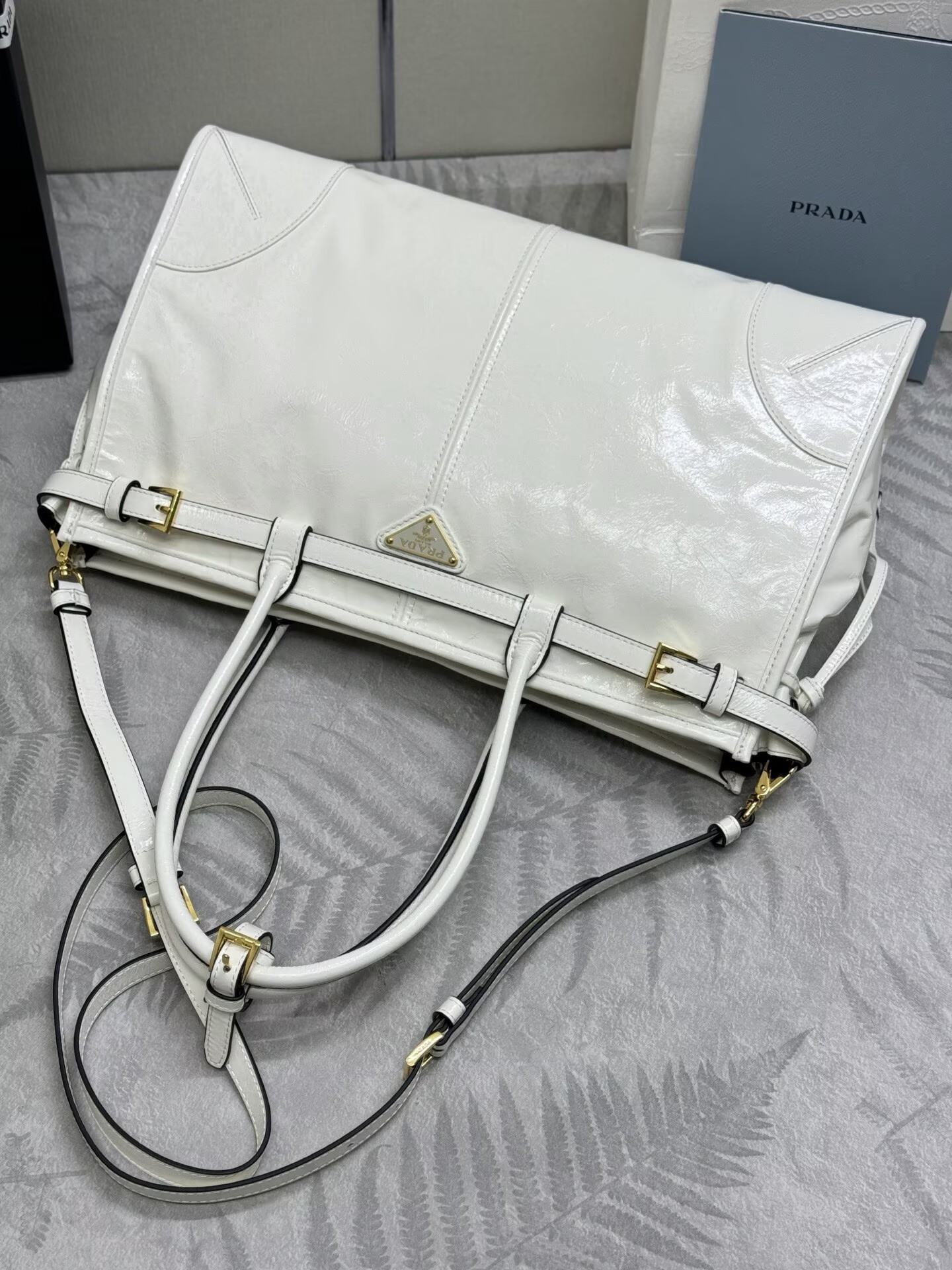 Prada Bonnie Leather Tote Bag 1BA433 White