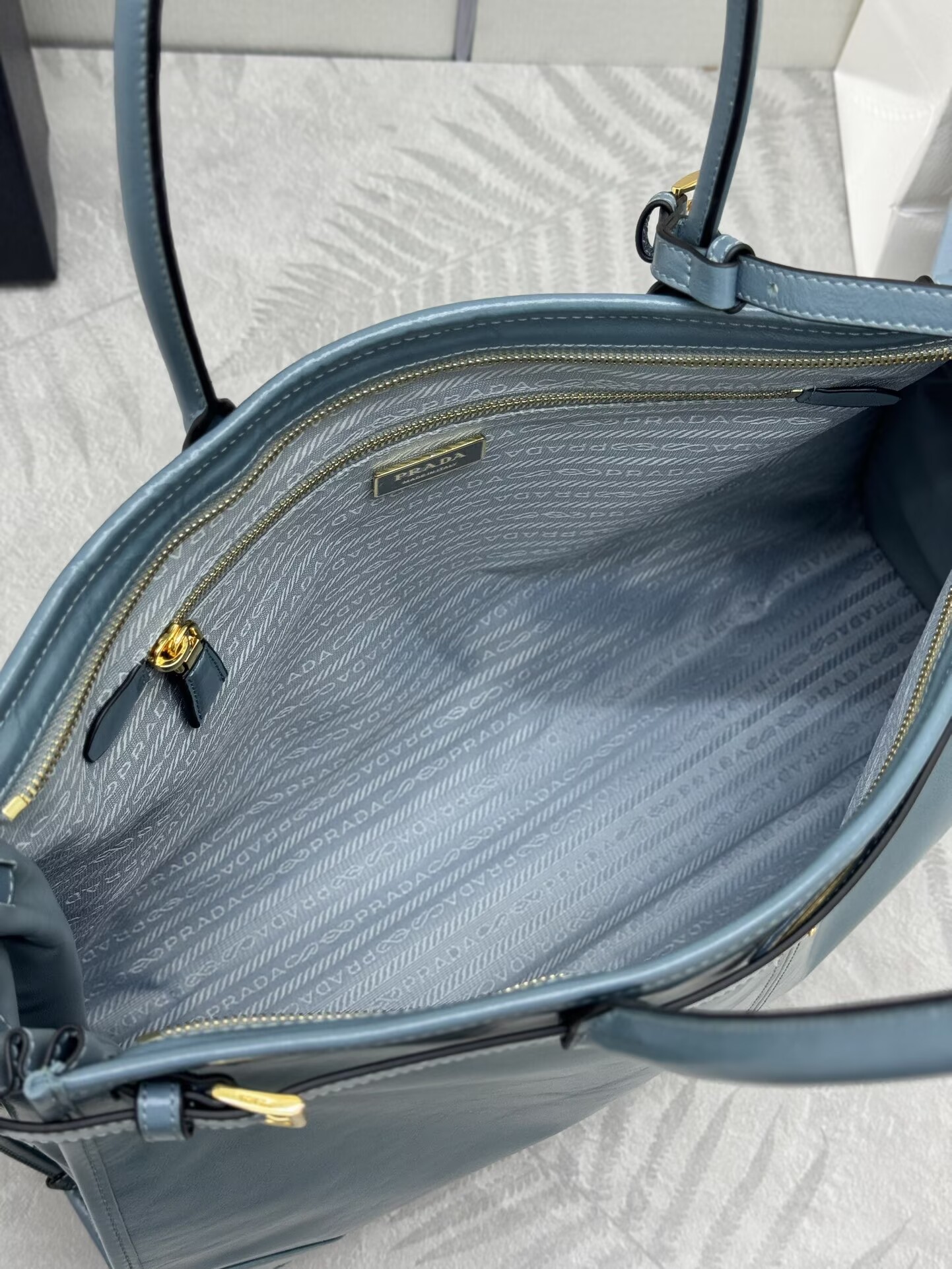 Prada Large Bonnie Leather Tote Bag 1BA439 Blue