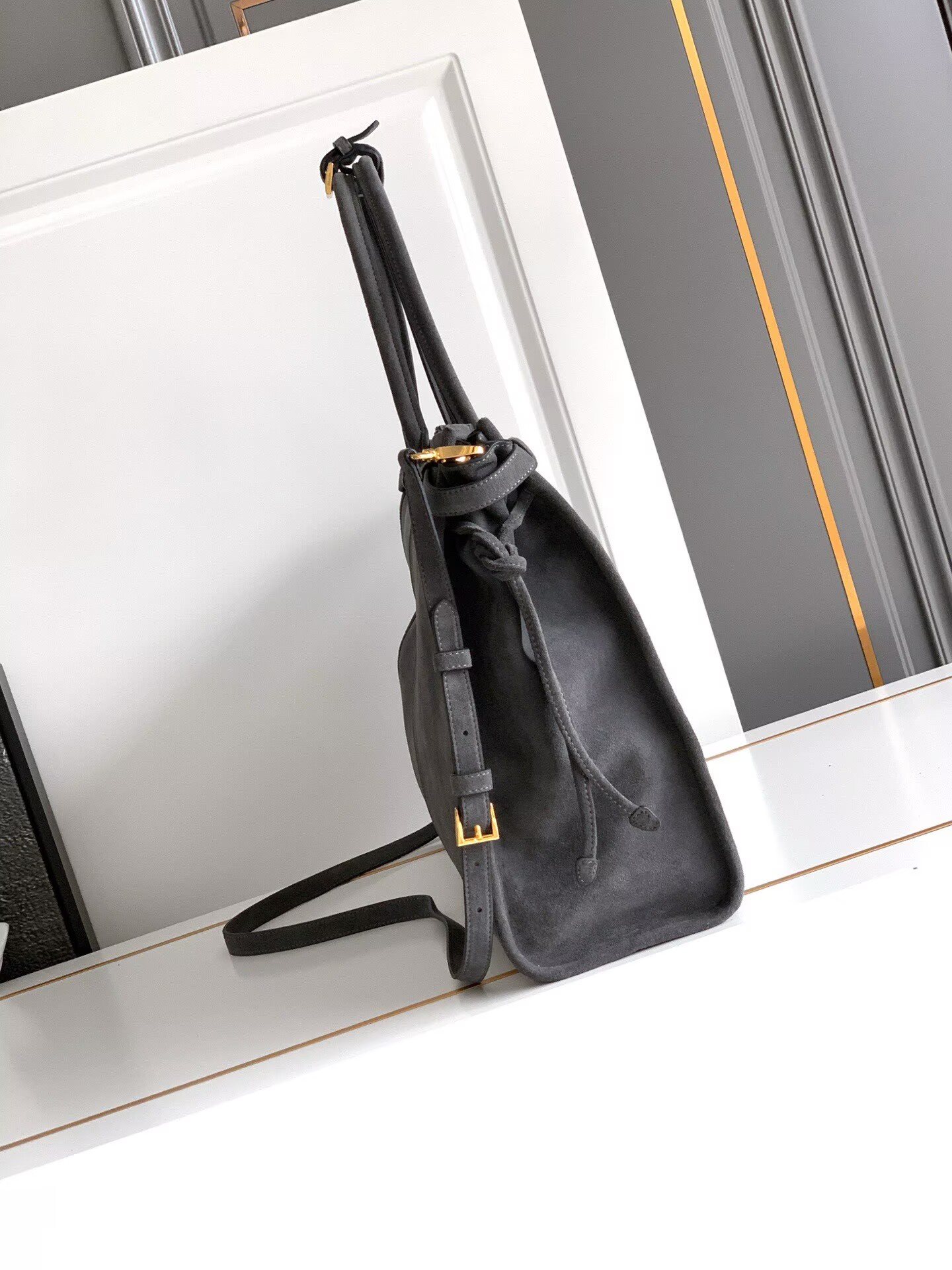 Prada Large Bonnie Suede Tote Bag 1BA439 Gray