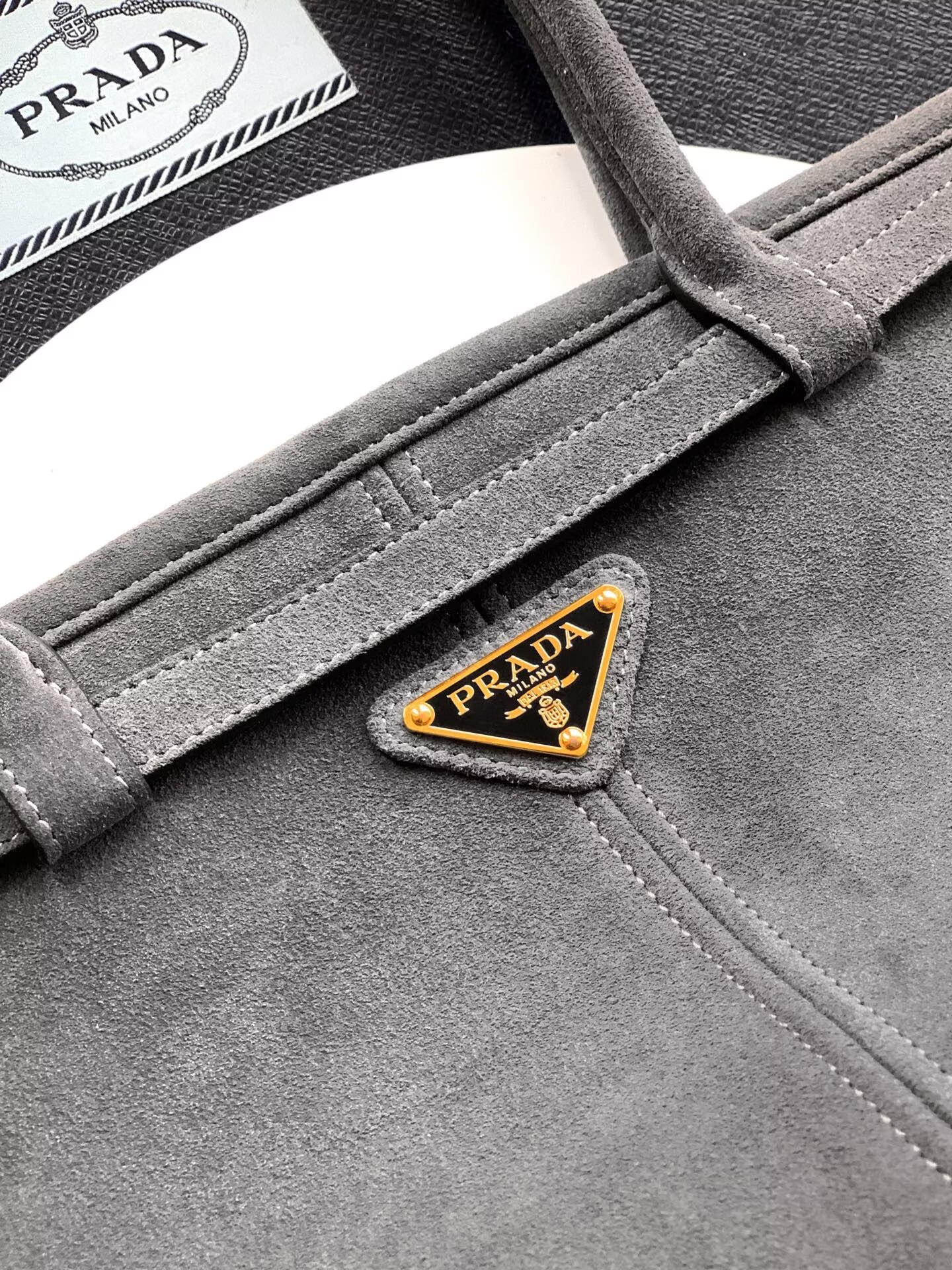 Prada Large Bonnie Suede Tote Bag 1BA439 Gray
