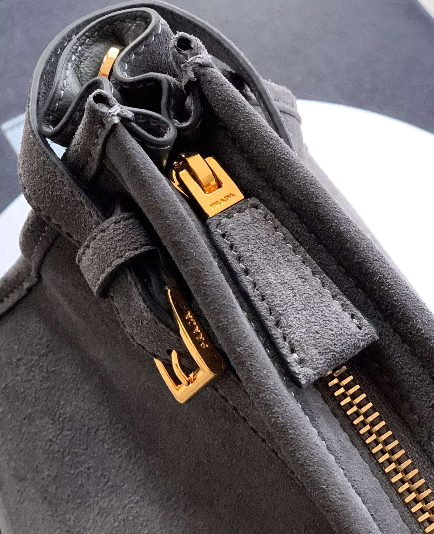 Prada Large Bonnie Suede Tote Bag 1BA439 Gray