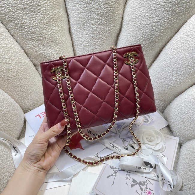 CHANEL Small Tote Lambskin AS6248 wine red